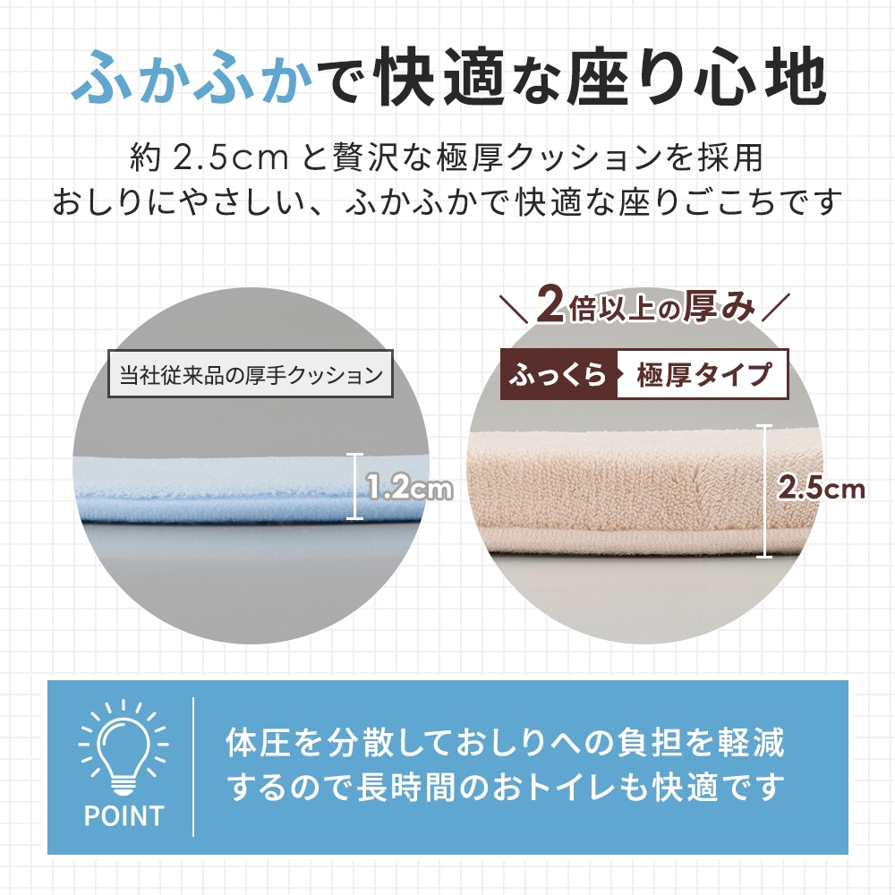 座り心地の良い厚手便座クッション 極厚