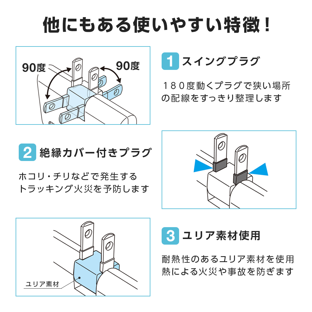 雷ガード付すき間電源タップ 3個口