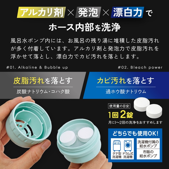 風呂水ポンプ用の洗剤とフィルター