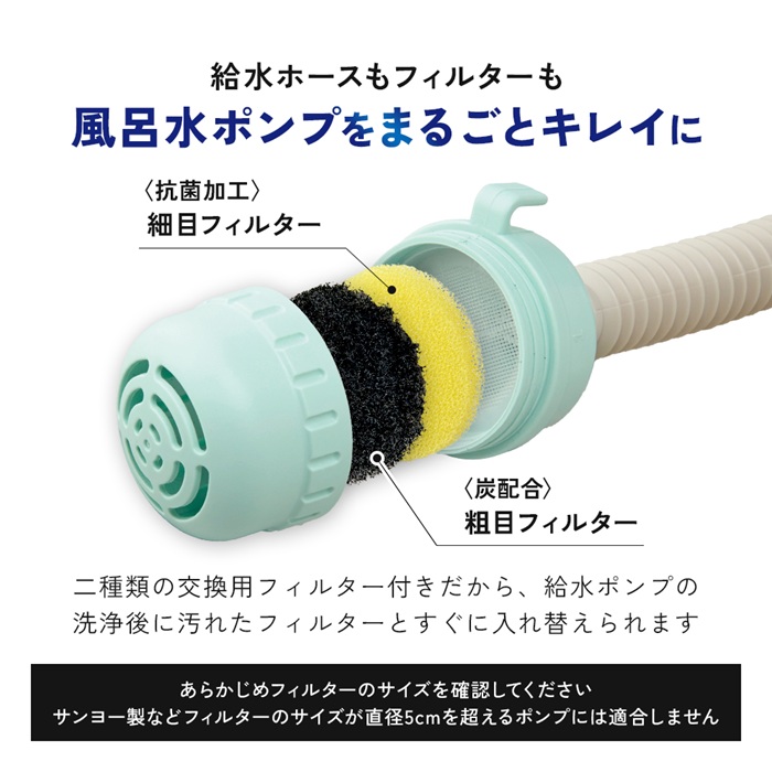 風呂水ポンプ用の洗剤とフィルター