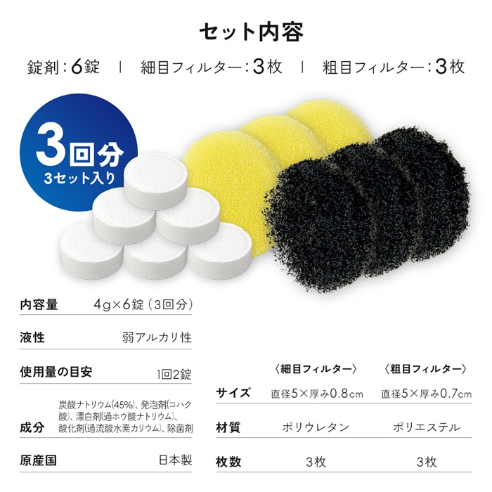 風呂水ポンプ用の洗剤とフィルター