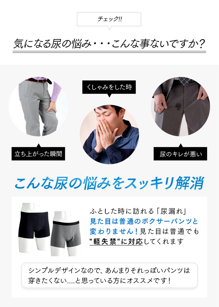 軽失禁パンツ 男性用 2枚セット M L LL ネイビー/グレー 15cc メンズ