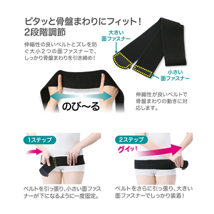 骨盤ベルト Dr.PRO 簡単装着 薄型骨盤サポーター 日本製 薄型 軽い 動きやすい ブラック 洗濯可 男女兼用 姿勢サポート 骨盤まわり フィット 腰が楽 骨盤サポート