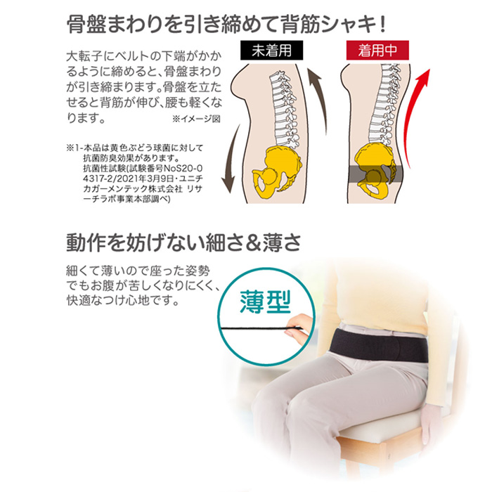 骨盤ベルト Dr.PRO 簡単装着 薄型骨盤サポーター 日本製 薄型 軽い 動きやすい ブラック 洗濯可 男女兼用 姿勢サポート 骨盤まわり フィット 腰が楽 骨盤サポート