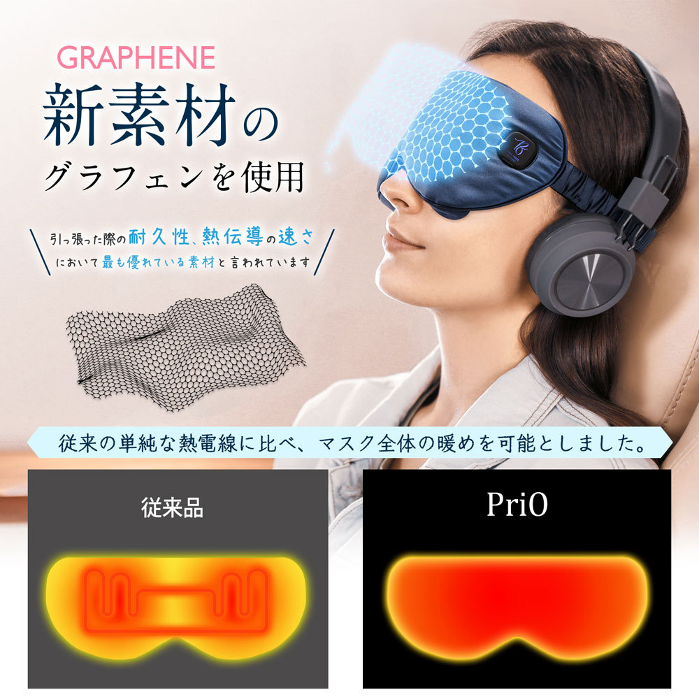 PriO コードレスホットアイマスク 充電式 繰り返し使える 安眠グッズ アイマスク ホット シルク100% ホットアイマスク usb 遠赤外線 目元 温め 持ち運び ケース付 送料無料