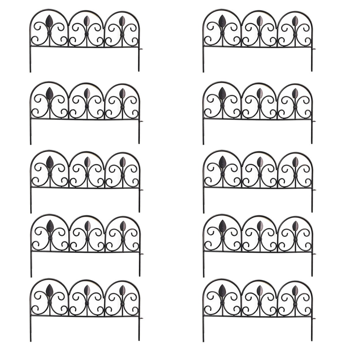 ミニフェンス ガーデンフェンス 10枚セット 10枚組 幅47cm 高さ25.5cm アイアンフェンス 花壇 ロータイプ おしゃれ おすすめ ブラック ホワイト 黒 白｜le-fika｜02