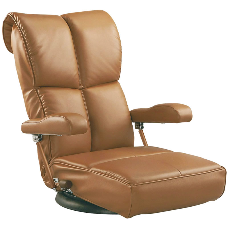 日本製 合皮座椅子 合成皮革 座椅子 ブラック ブラウン ワインレッド 5段階ヘッドリクライニング 13段階リクライニング 360度回転  肘置き付き座椅子 一人掛け