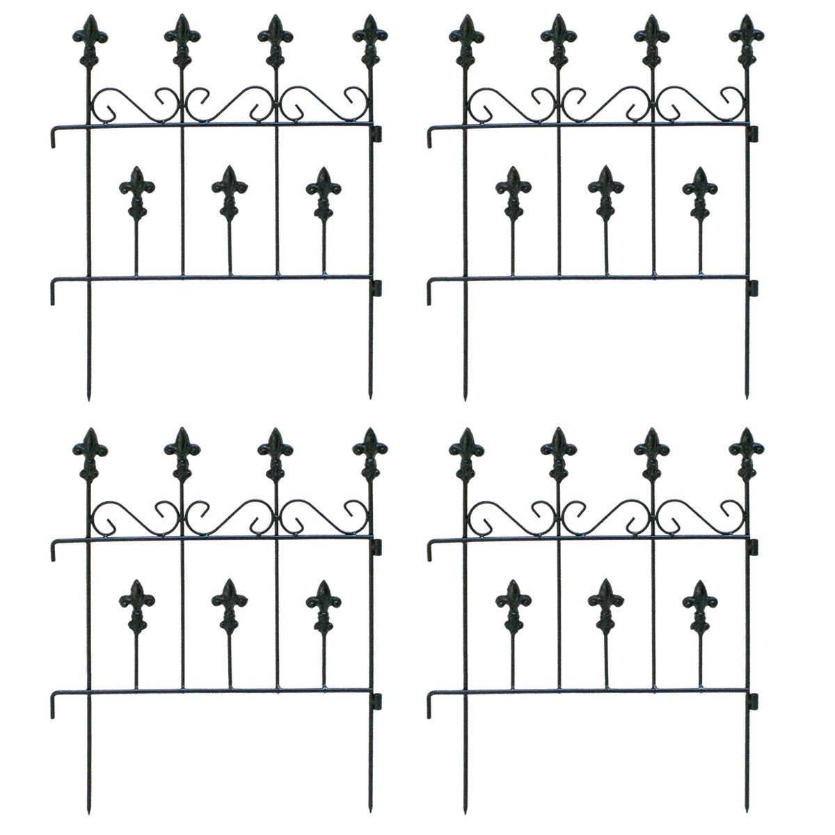 ガーデンフェンス 4枚組 アイアンフェンス 花壇 フェンス 4枚セット スティックタイプ おしゃれ 庭 黒 ガーデニング 庭園 ブラック おすすめ 価格 白 ホワイト 薔薇