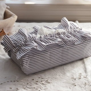 生活雑貨　ファブリック　ティッシュケース　ティッシュカバー　リネン　スカラップ　フレンチシック　シャビー