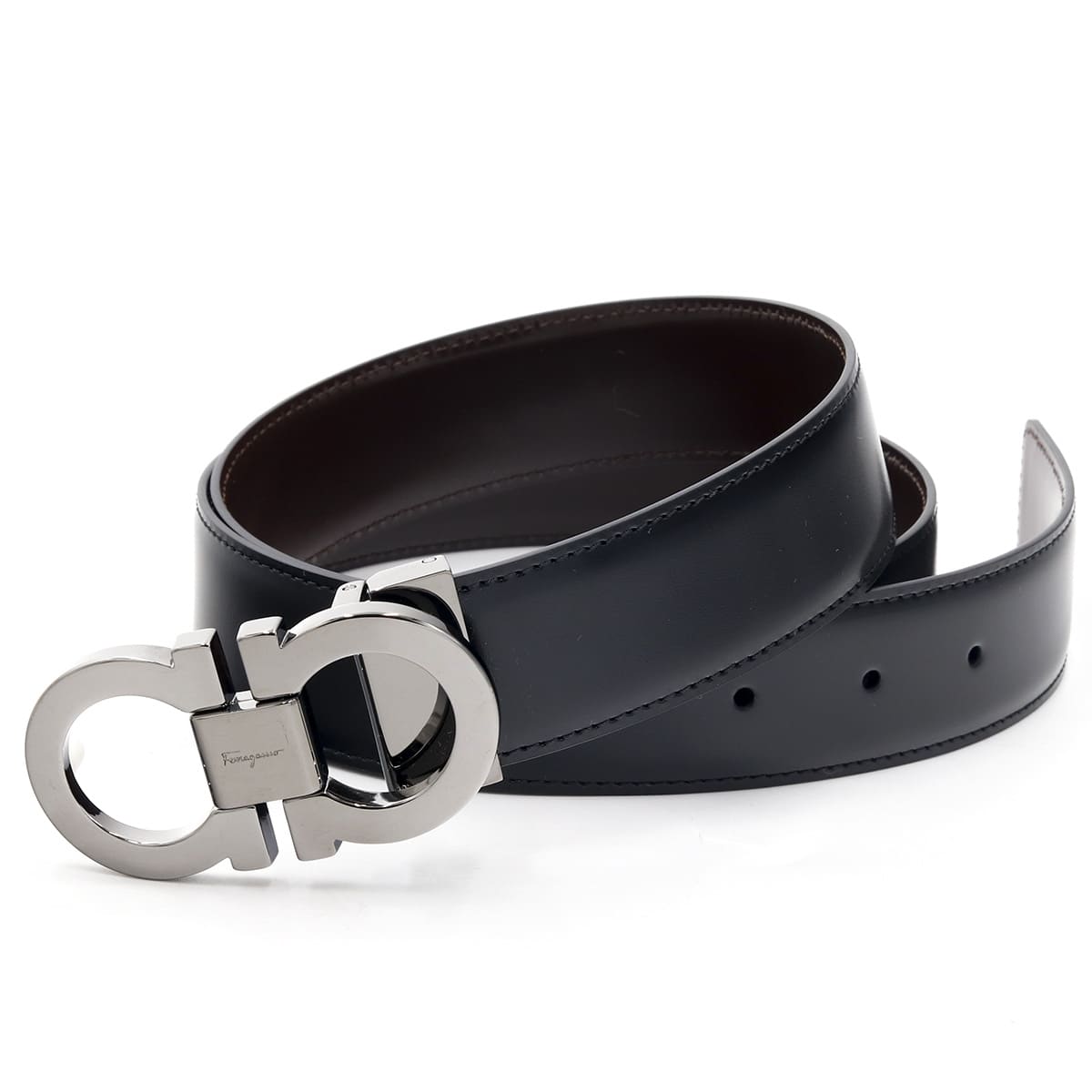 Salvatore Ferragamo ガンチーニ レザーベルト（黒） FERRAGAMO フェラガモ リバーシブル ガンチーニ ベルト メンズ
