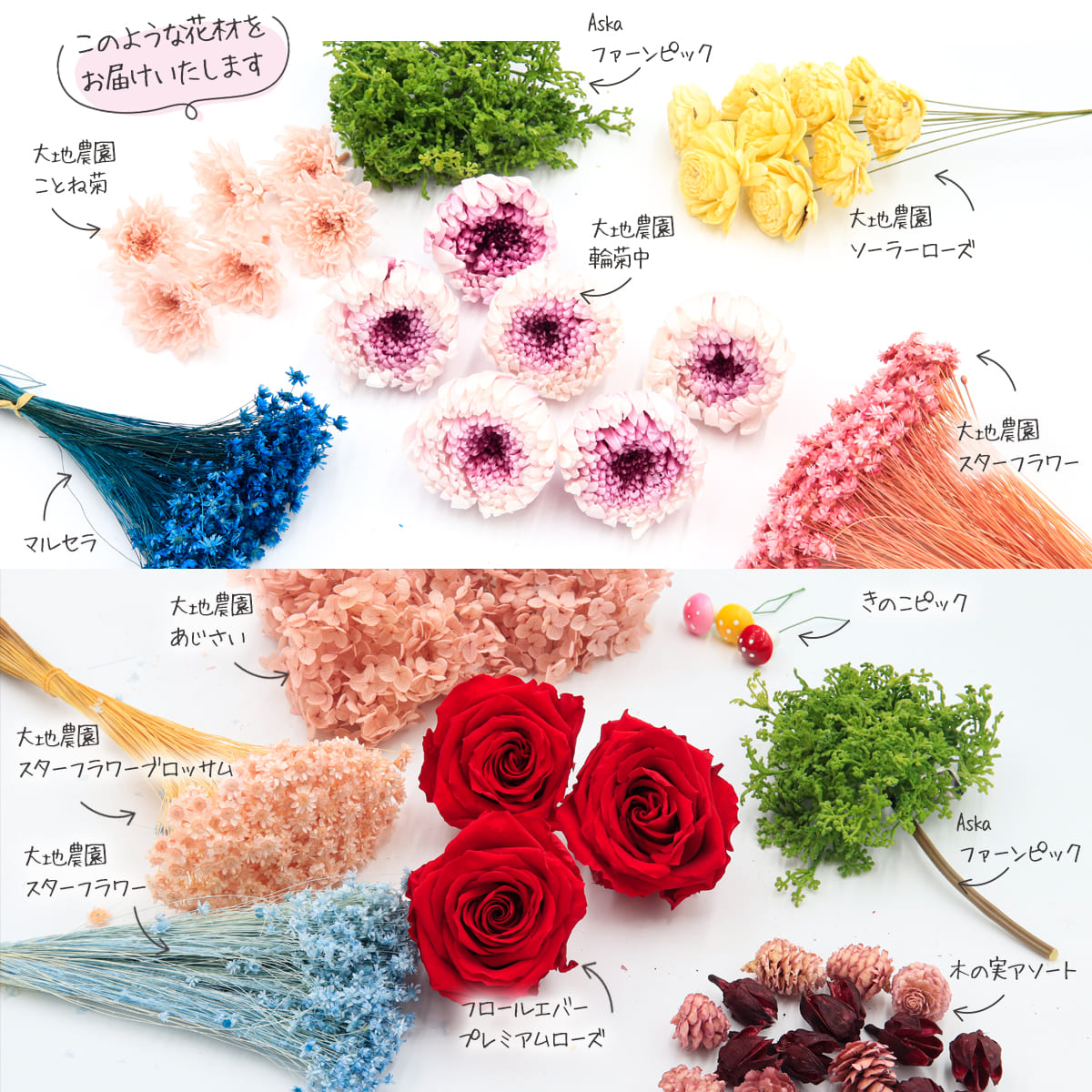 お花 福袋 花材 プリザーブドフラワー ドライフラワー ソープフラワー