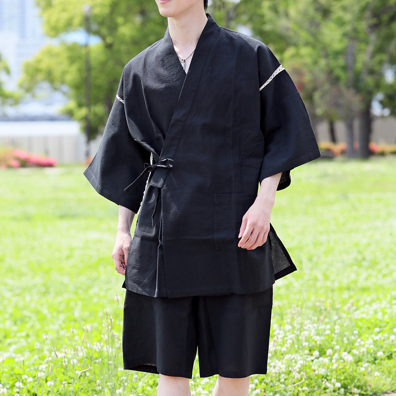 激安アウトレット 男性用 メンズ 甚平 じんべい 無地 しじら織り 上下セット 服＆ファッション小物