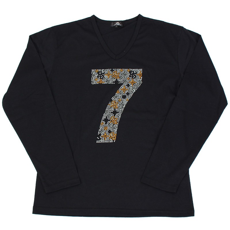 メンズロングTシャツ ラインストーン ナンバリング Vネック カモフラ柄
