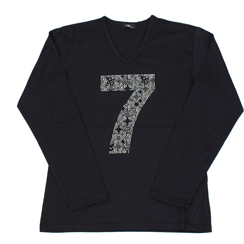 メンズロングTシャツ ラインストーン ナンバリング Vネック カモフラ柄