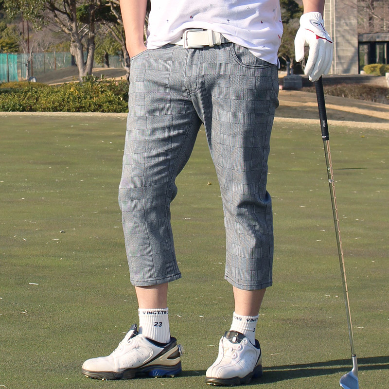 ゴルフパンツ メンズ クロップドパンツ ゴルフウェア チェック柄