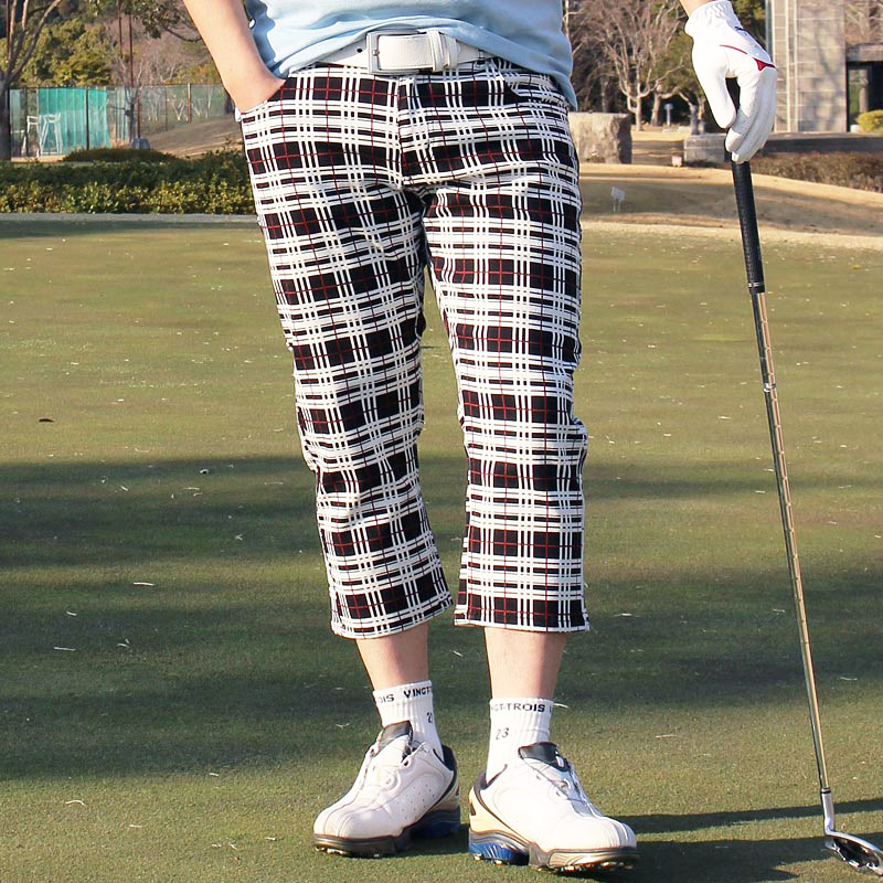 ゴルフパンツ メンズ クロップドパンツ ゴルフウェア チェック柄