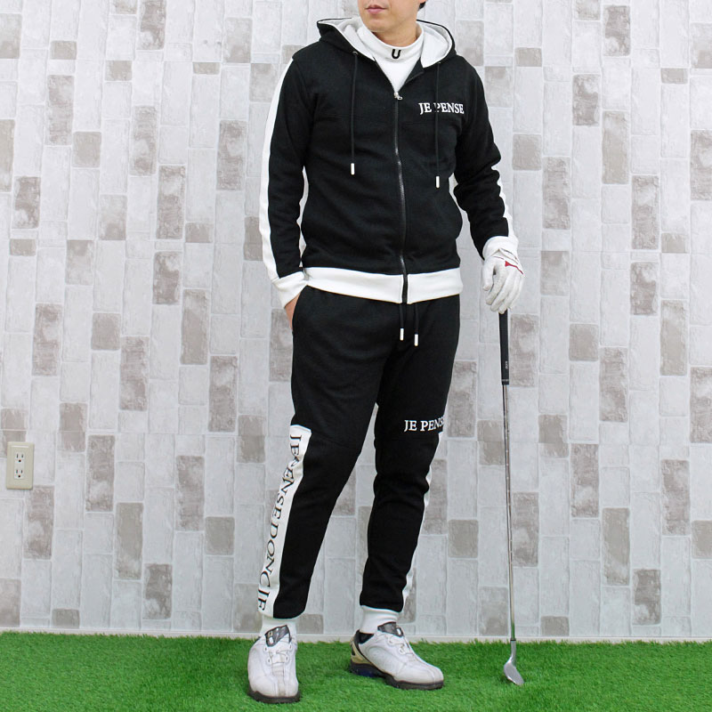 ゴルフ セットアップ メンズ 上下セット ゴルフウェア ビッグロゴ ゴルフパンツ ジップアップ ジャケット パーカー ジョガーパンツ 秋冬 春夏(10387円)