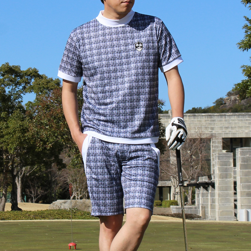 ゴルフウェア セットアップ 上下 メンズ モックネックシャツ GIORNO SEVEN ジョルノセブン 吸汗速乾ドライメッシュ ハーフパンツ総柄 春夏 | ブランド登録なし | 01