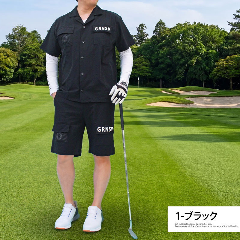 ゴルフセットアップ メンズ 多機能 上下セット ゴルフウェア GIORNO SEVEN ジョルノセブン ゴルフハーフパンツ オープンカラーシャツ ストレッチ 春夏 | ブランド登録なし | 01