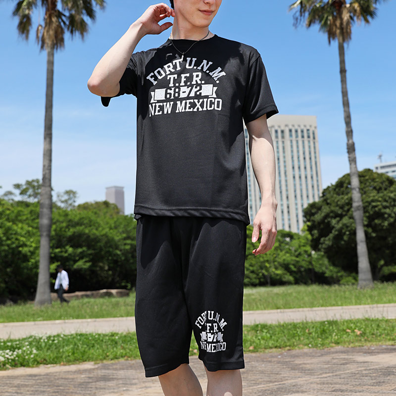 セットアップ メンズ 速乾DRY加工 ストレッチ 半袖Tシャツ×ハーフパンツ 上下セット 部屋着 ル...