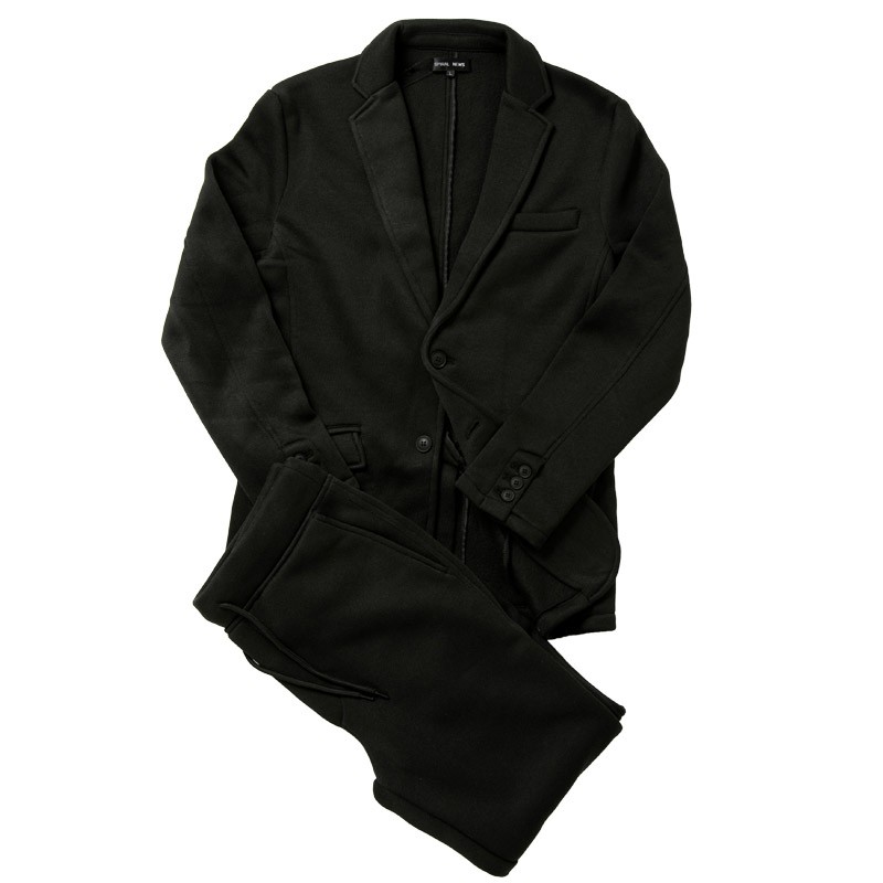 セットアップ メンズ 上下セット 裏起毛 ニットフリース テーラードジャケット カジュアルスーツ テーパードパンツ 秋冬 あったか 暖かい チェック柄 無地 | ブランド登録なし | 01