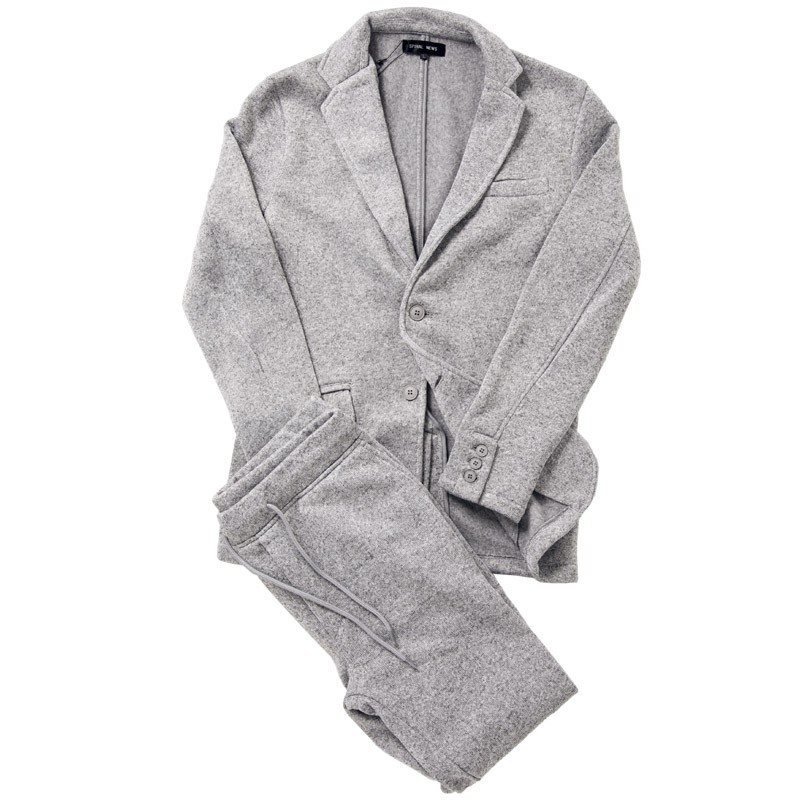 セットアップ メンズ 上下セット 裏起毛 ニットフリース テーラードジャケット カジュアルスーツ テーパードパンツ 秋冬 あったか 暖かい チェック柄 無地 | ブランド登録なし | 02