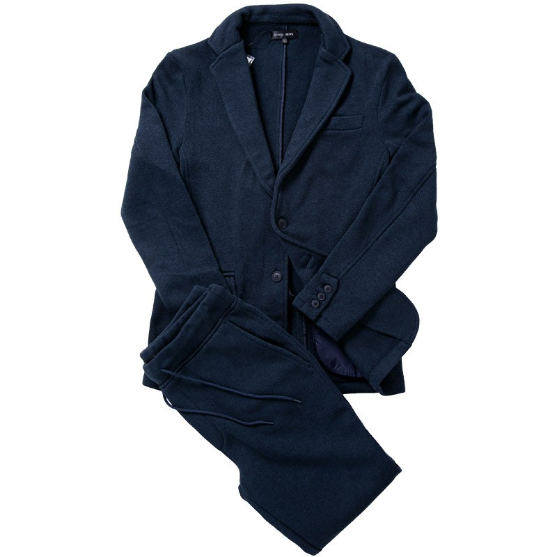 セットアップ メンズ 上下セット 裏起毛 ニットフリース テーラードジャケット カジュアルスーツ テーパードパンツ 秋冬 あったか 暖かい チェック柄 無地 | ブランド登録なし | 03