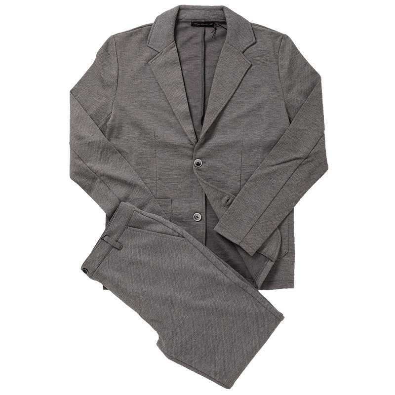 セットアップ メンズ カジュアルスーツ 上下セット カルゼ織りスウェット ストレッチ 無地 テーラードジャケット テーパードパンツ 黒 ブラック グレー ネイビー | ブランド登録なし | 04