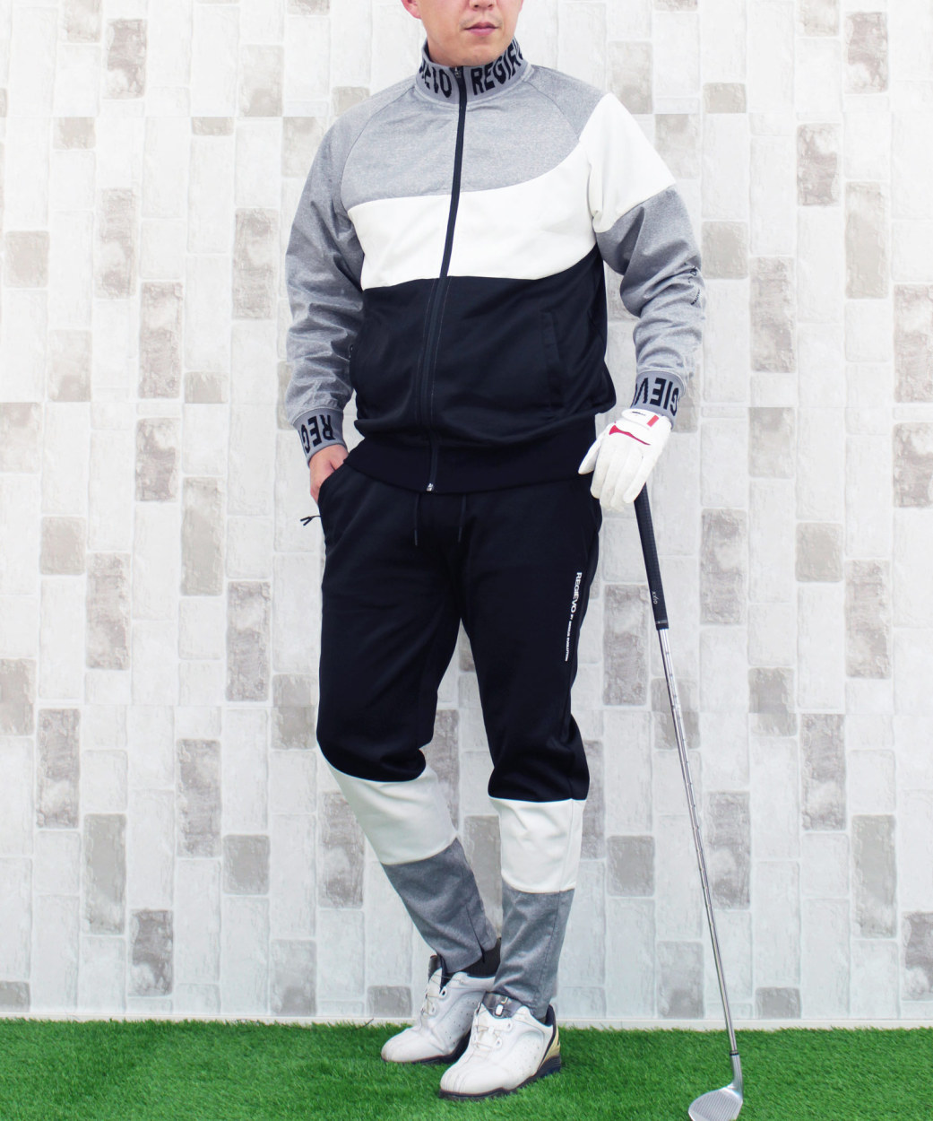 ゴルフウェア メンズ セットアップ 上下セット ジャケット ブルゾン ロゴ 切替 ゴルフパンツ ジャージスウェット イージーパンツ ジップアップ | ブランド登録なし | 01