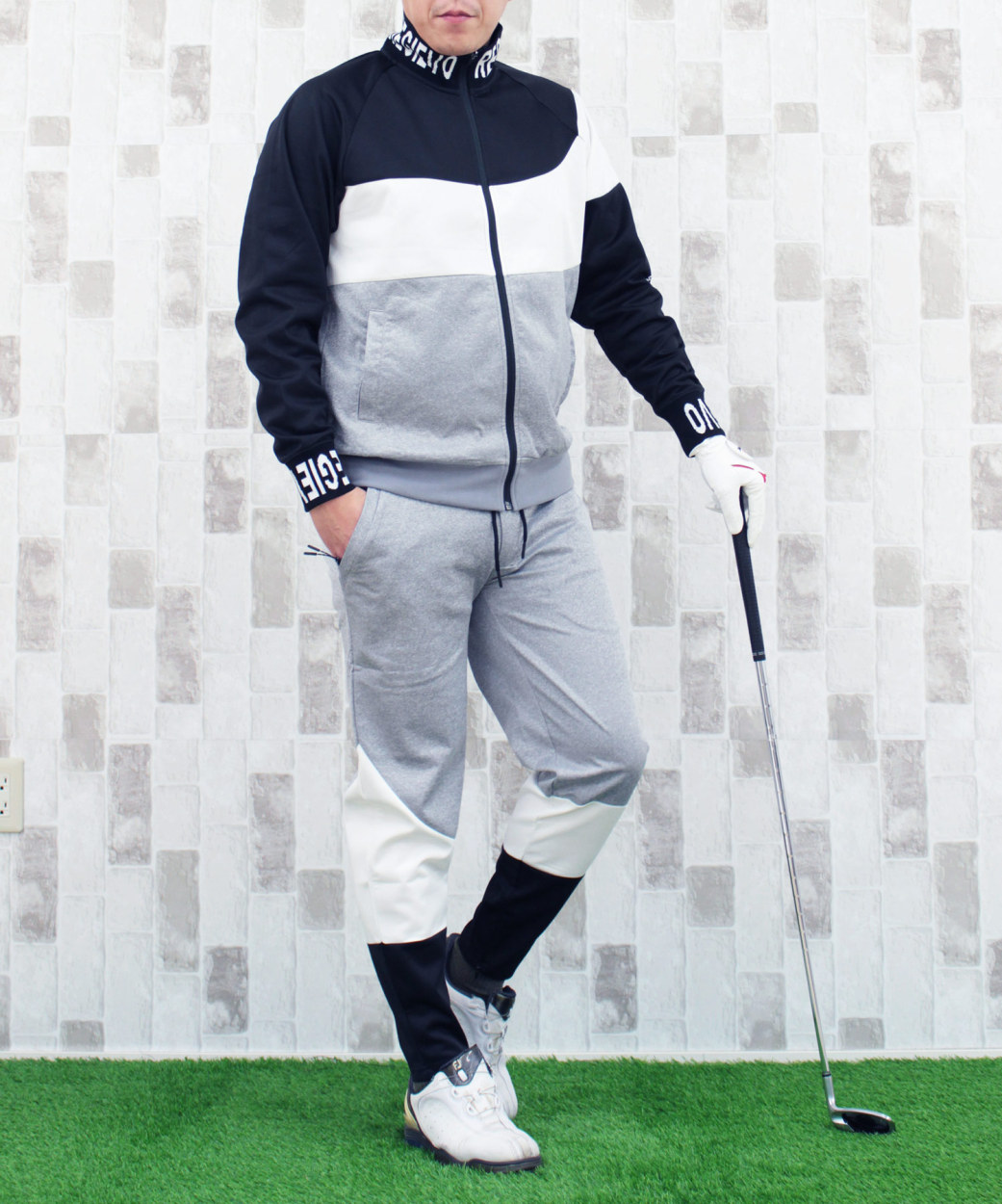 ゴルフウェア メンズ セットアップ 上下セット ジャケット ブルゾン ロゴ 切替 ゴルフパンツ ジャージスウェット イージーパンツ ジップアップ | ブランド登録なし | 02