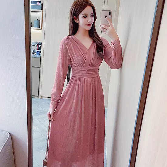 結婚式ドレス 長袖 フレンチスタイル ハイウエストVネック 発表会 演奏会 レディース 結婚式 ステージ衣装 ロング丈 エレガント ウエディングドレス