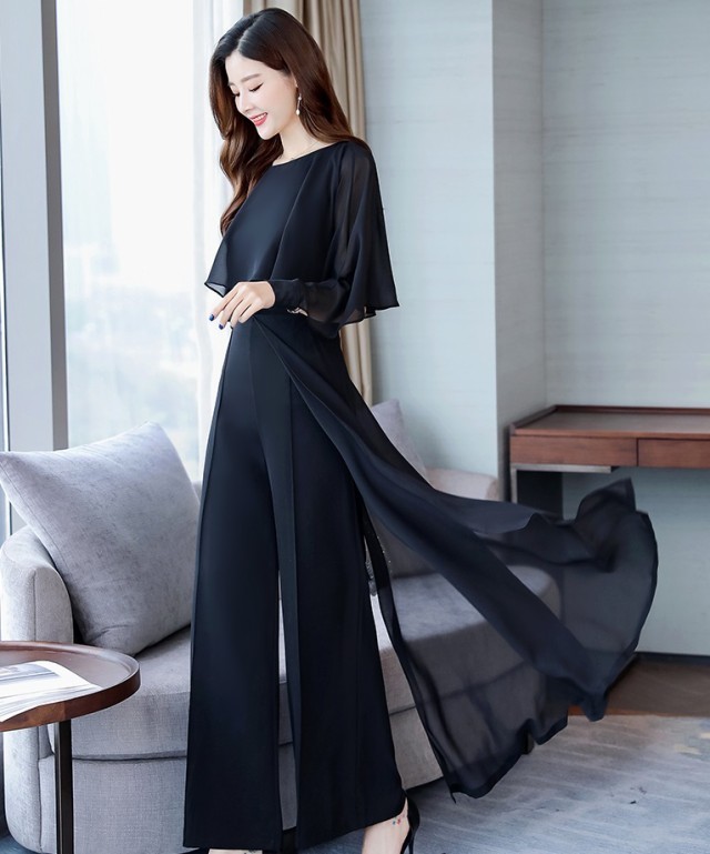 XL 黒 ワイドパンツドレス セパレート パーティー カッコイイ 韓国 脚長効果 通販