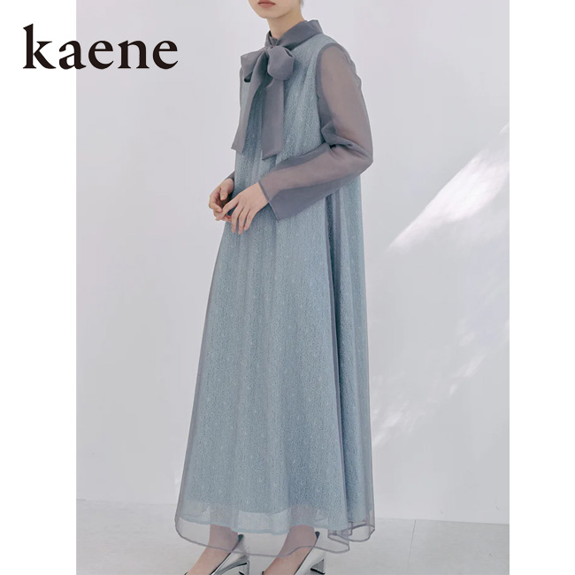 カエン kaene 花園 レース × チュール ミックス ドレス ワンピース A 