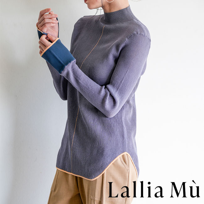 Lallia Mu ラリアムー バイカラー プリーツ シアー ニット プル