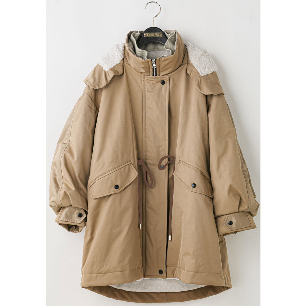 SALE 40%OFF) Lallia Mu ラリアムー ボアフード パファー ミドルコート