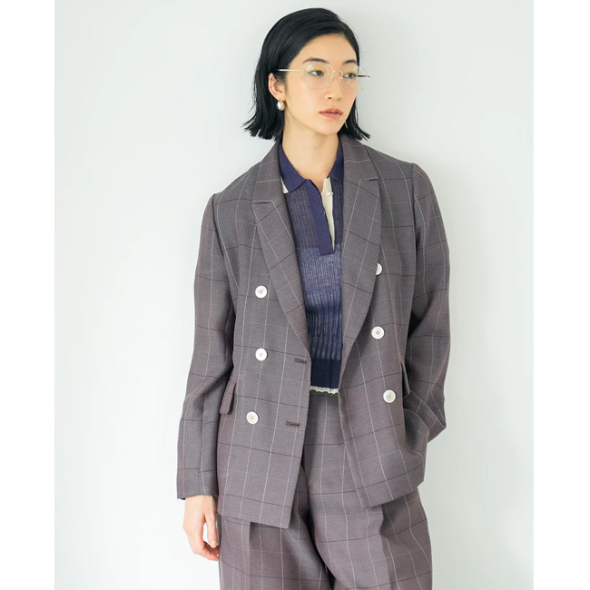 Lallia Mu ラリアムー チェック メッシュ ダブルジャケット レディース