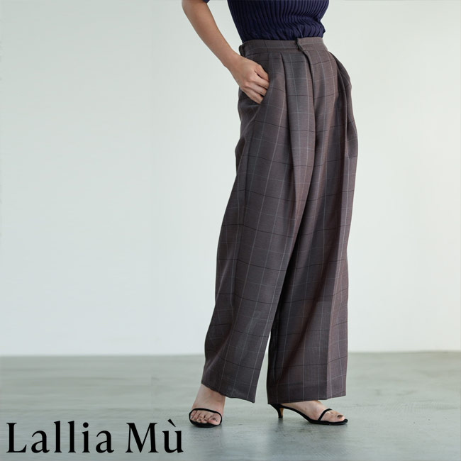 Lallia Mu ラリアムー チェック タック ワイドパンツ レディース