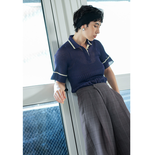 lallia mu ラリアムー　デニム ワイドパンツ ドローストリング 青 lallia mu ラリアムー デニム ワイドパンツ ドローストリング 青