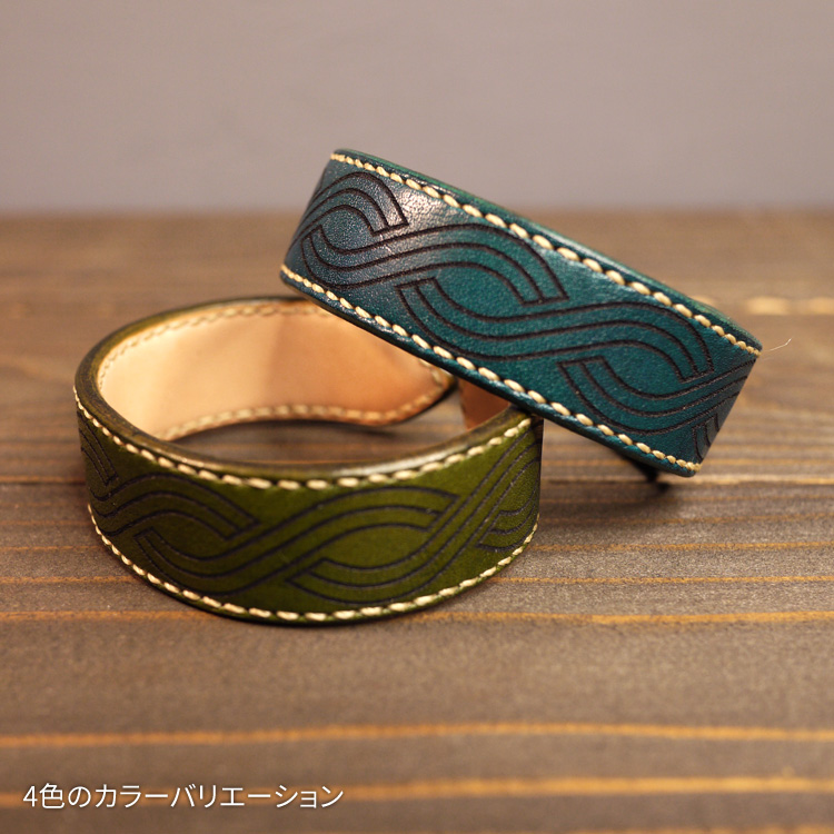 Celtica 06 ケルト蛇文様 バングル 牛革 ハンドメイド レザー