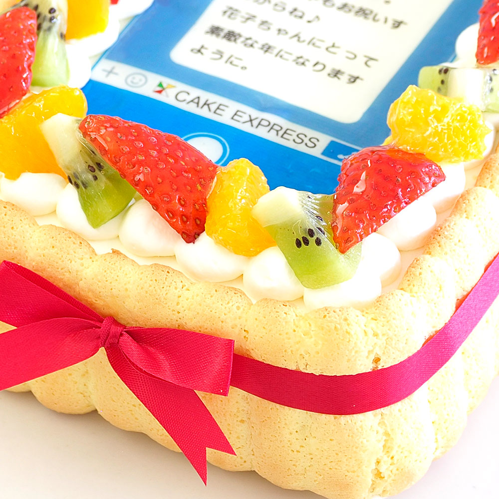 SNS風メッセージプリント ビスキュイ付フレッシュフルーツ乗せ生クリームショートケーキ