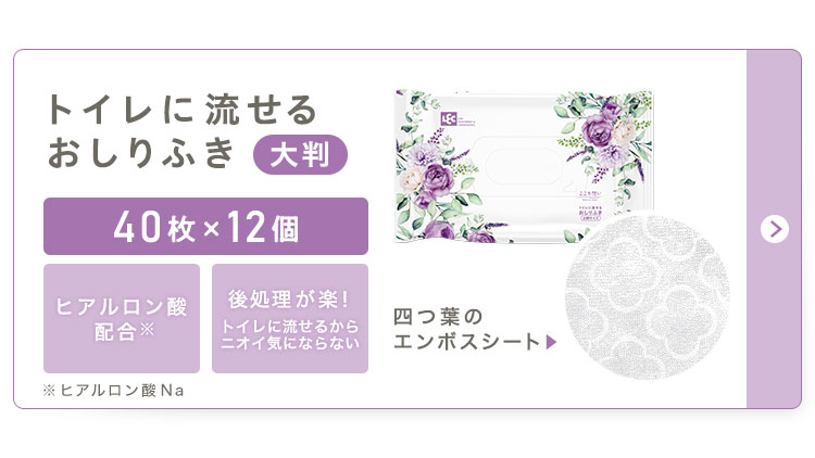 こころ想いトイレに流せるおしりふき大判商品ページを見る