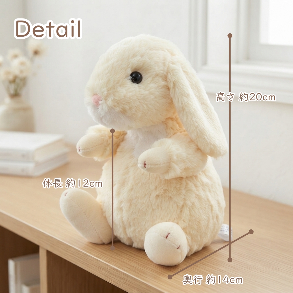 ぬいぐるみ うさぎ ロップイヤー Mサイズ アイボリー ベージュ ピンク