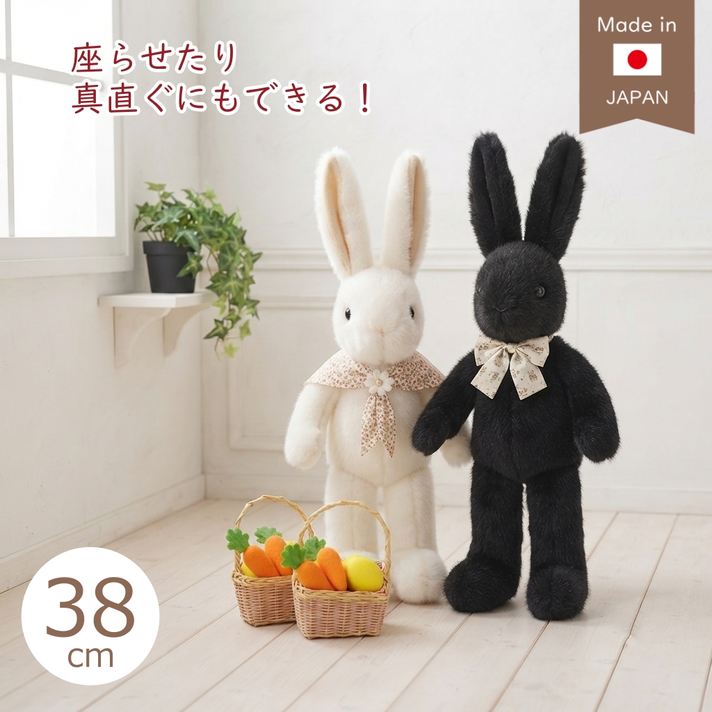 ぬいぐるみ うさぎ 日本製 立ち耳 黒 白 うさぎのぬいぐるみ 大きい