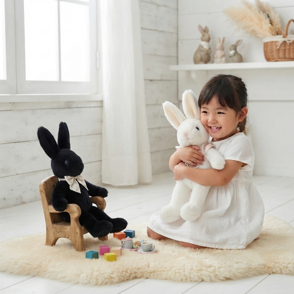 ぬいぐるみ うさぎ 日本製 立ち耳 黒 白 うさぎのぬいぐるみ 大きい