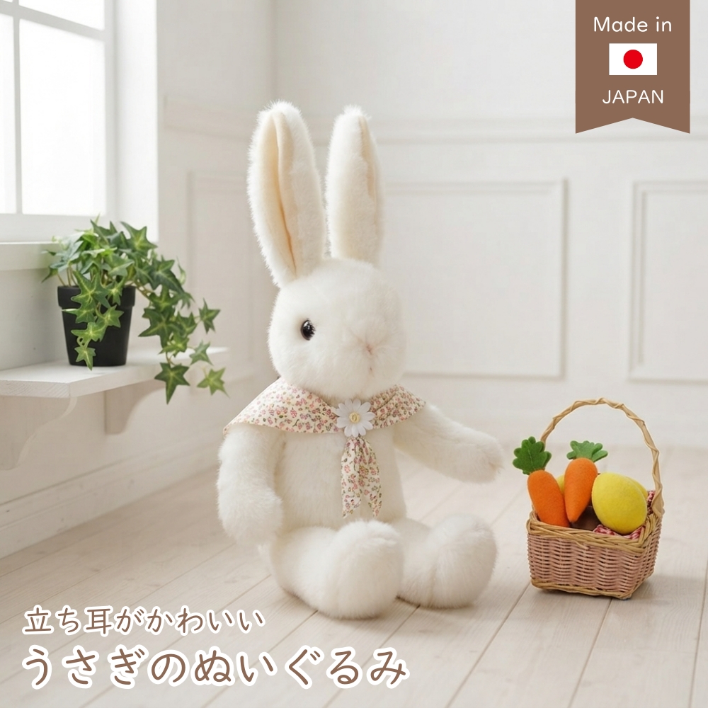 ぬいぐるみ うさぎ 日本製 立ち耳 黒 白 うさぎのぬいぐるみ 大きい