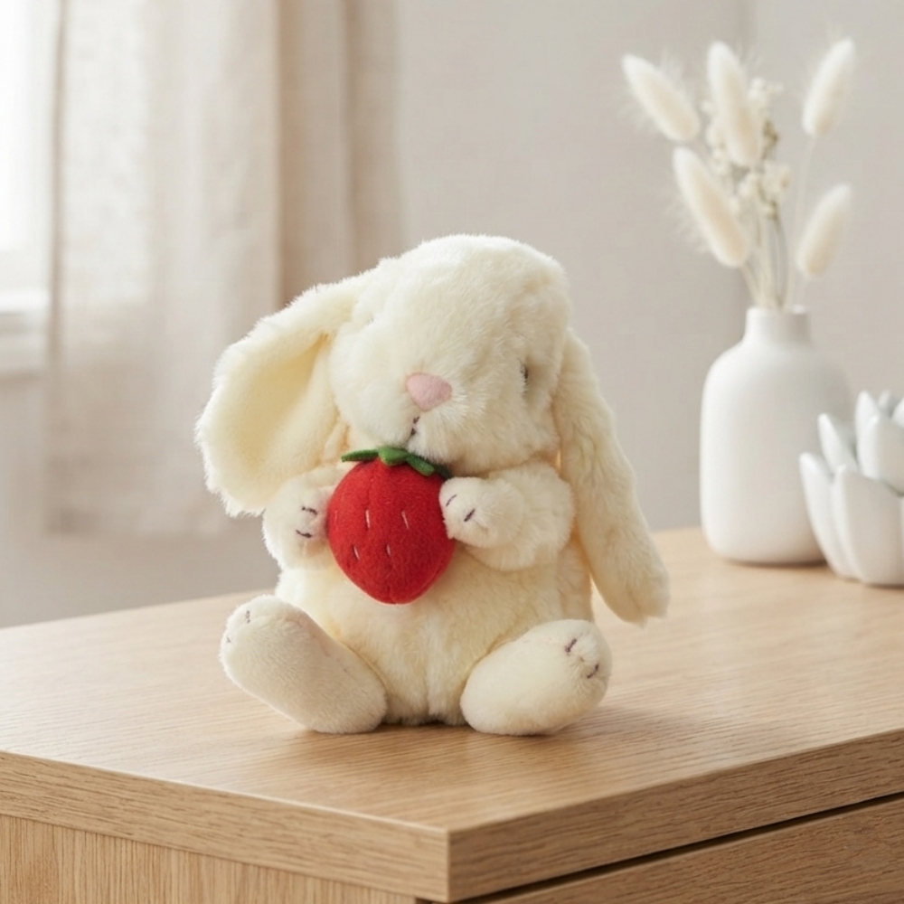 ぬいぐるみ うさぎ ロップイヤー いちご Sサイズ アイボリー ピンク