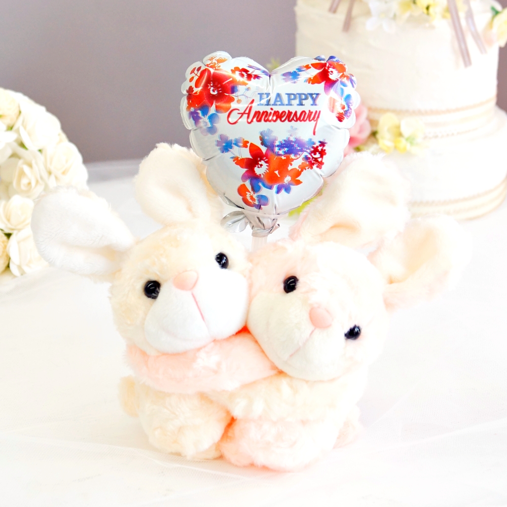 電報 結婚式 ぬいぐるみ電報 めちゃラブうさぎ＋バルーン