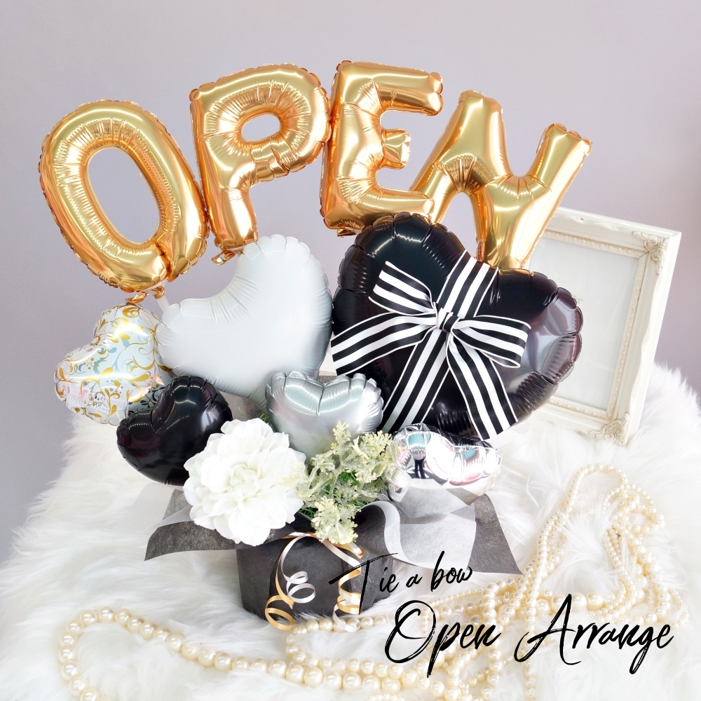 開店祝い バルーン 花 open お店 贈り物 飲食 ゴールド ブラック 電報