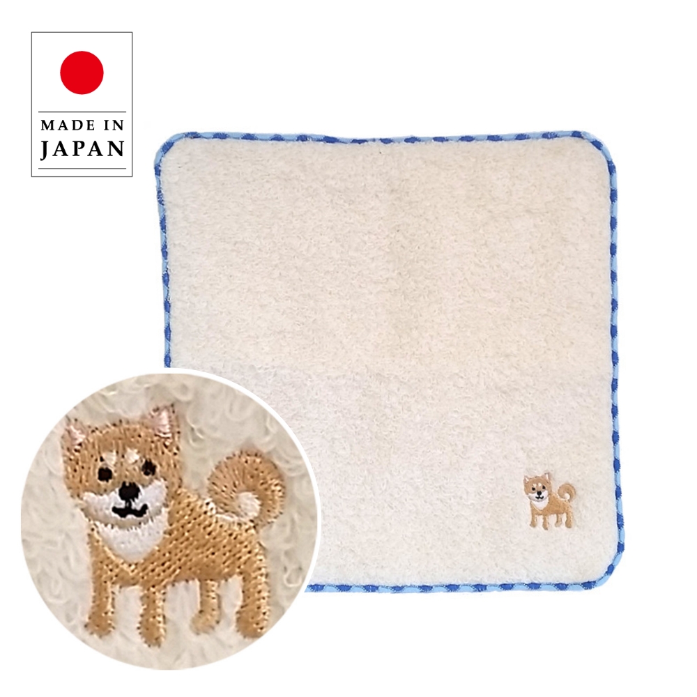 ハンカチ 柴犬 しば犬 日本製 綿100％ 無撚糸パイル ハンドタオル