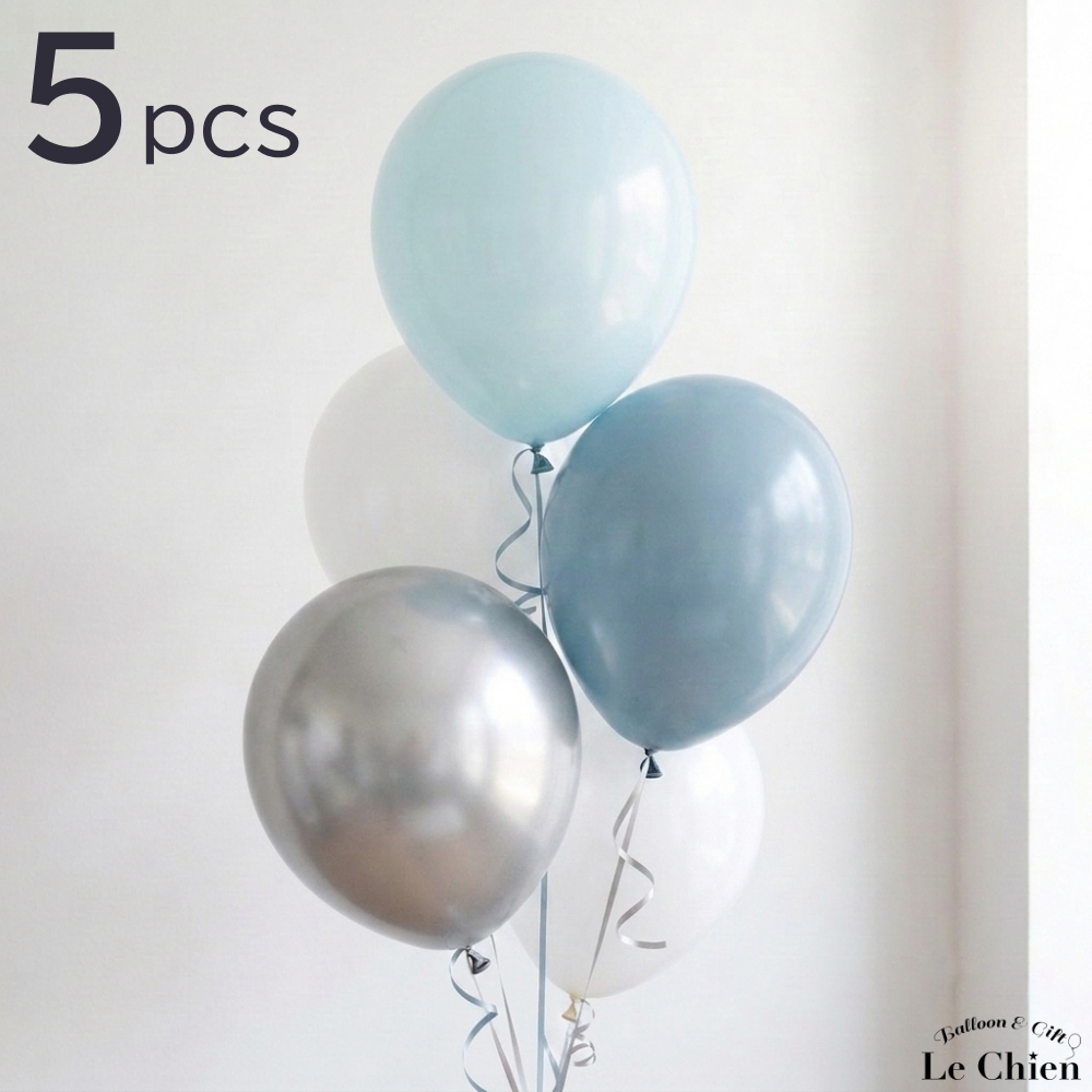 ゴム風船 5枚セット 30cm 風船 バルーン くすみブルー シルバー ホワイト ナチュラル 誕生日 推し活 結婚式 飾り付け ハーフバースデー 男の子 おしゃれ 爆買